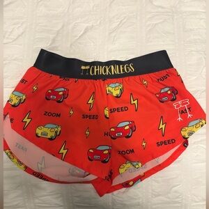 ChicknLegs Red Running Shorts with Car Print
